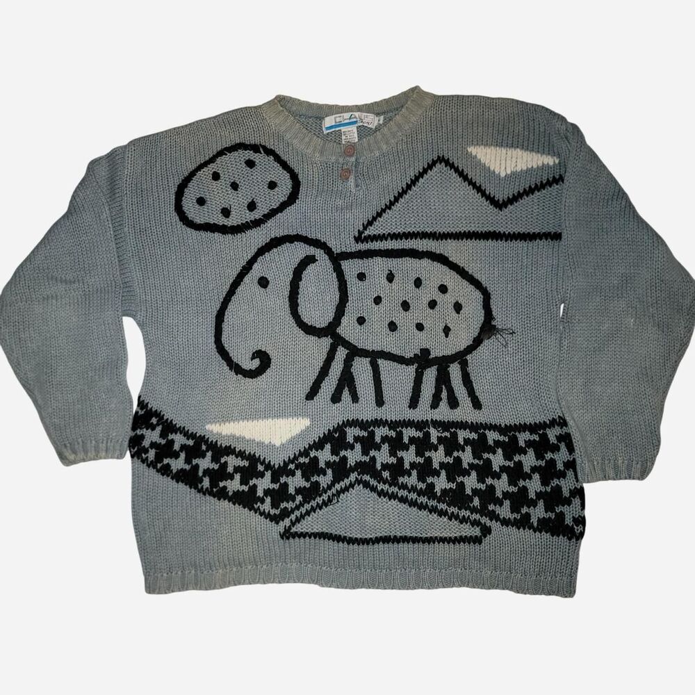 Vintage Women's Blue and Grey Sweater